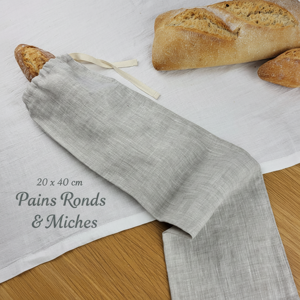 Sac à pain en lin naturel 20x40 cm pour pains ronds et miches