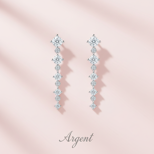 Boucles d'oreilles argent cascade zircons fond pastel
