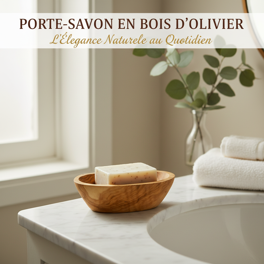 Porte-savon en bois d'olivier naturel dans une salle de bain luxe