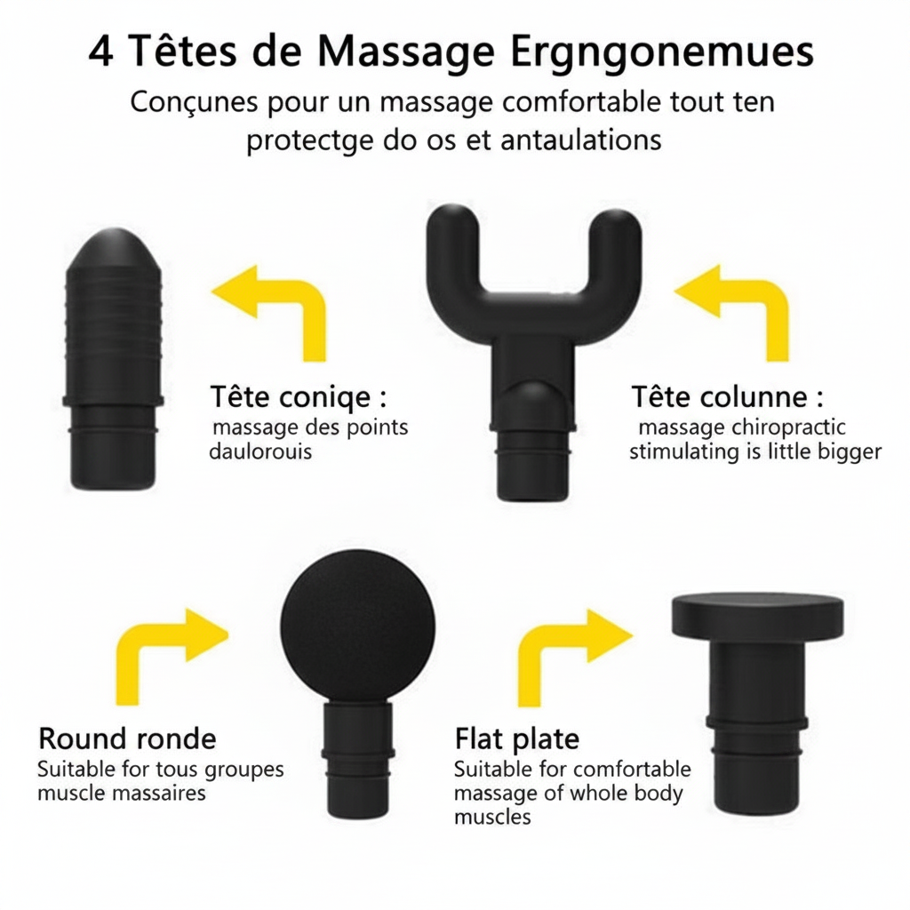 4 têtes de massage ergonomiques en français