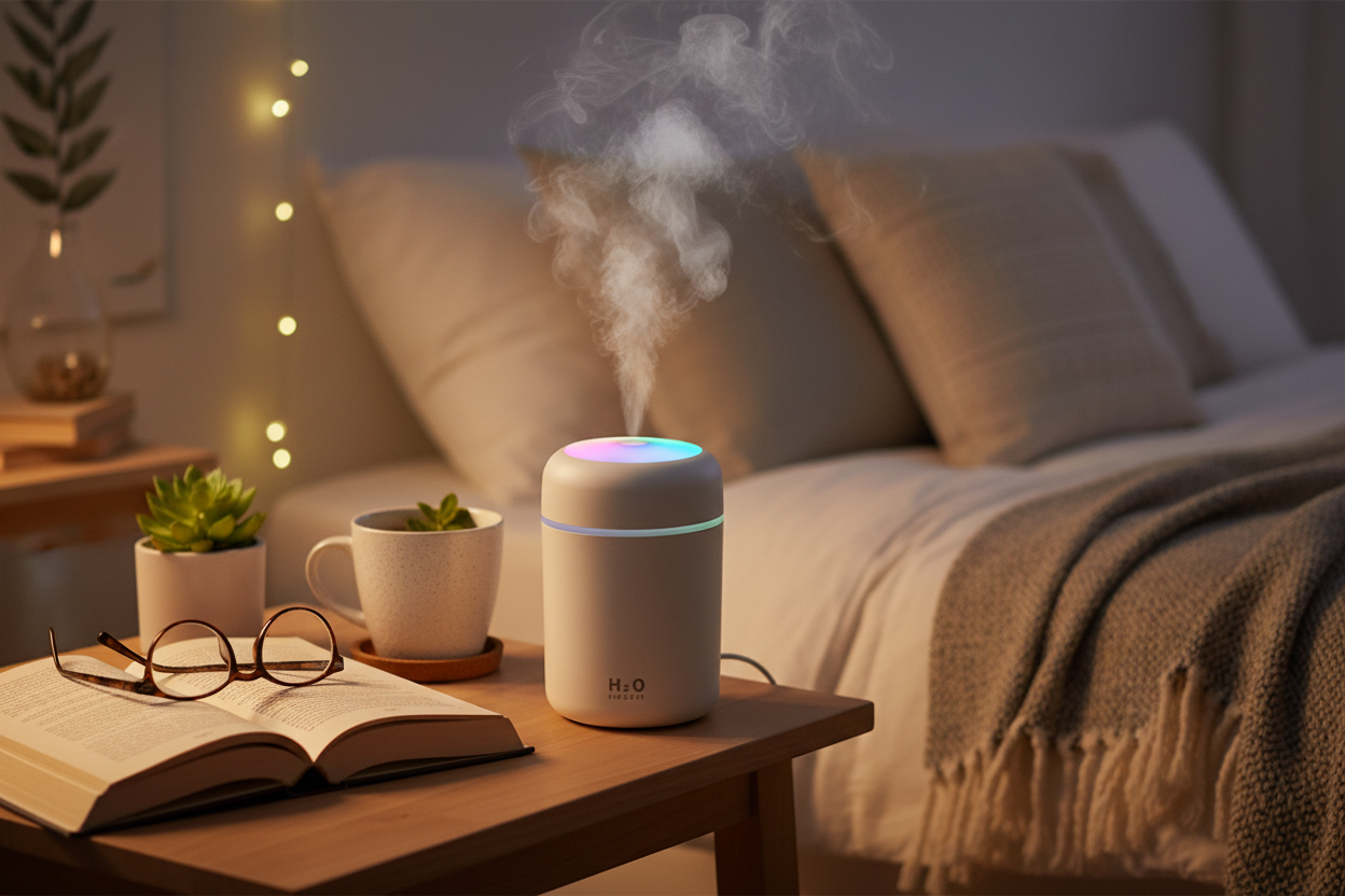 Humidificateur H2O — Ambiance chambre cosy nuit