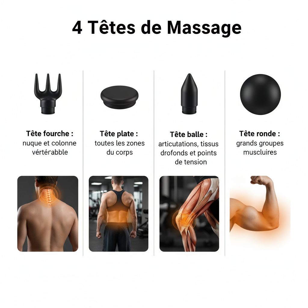 4 têtes de massage - infographie en français