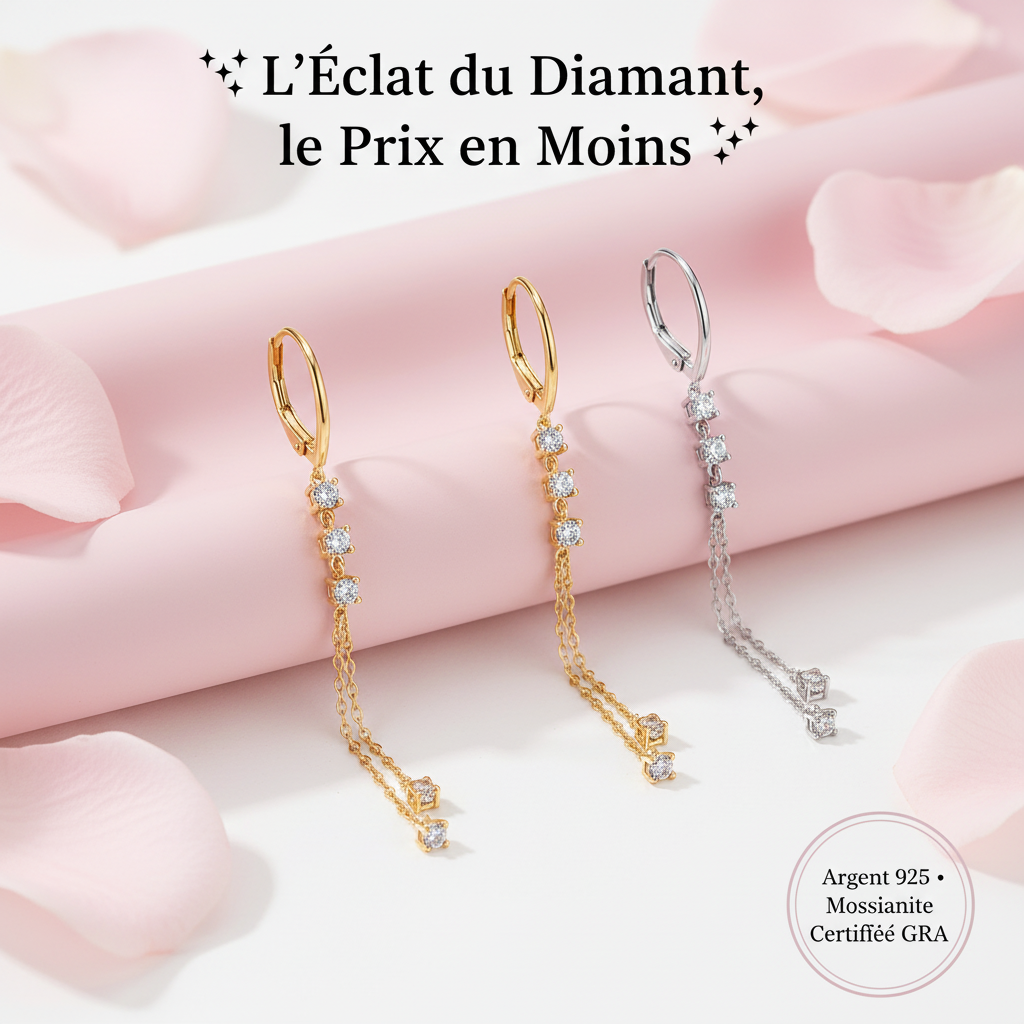 L'Éclat du Diamant le Prix en Moins - Boucles d'oreilles Moissanite Argent 925 Certifiée GRA