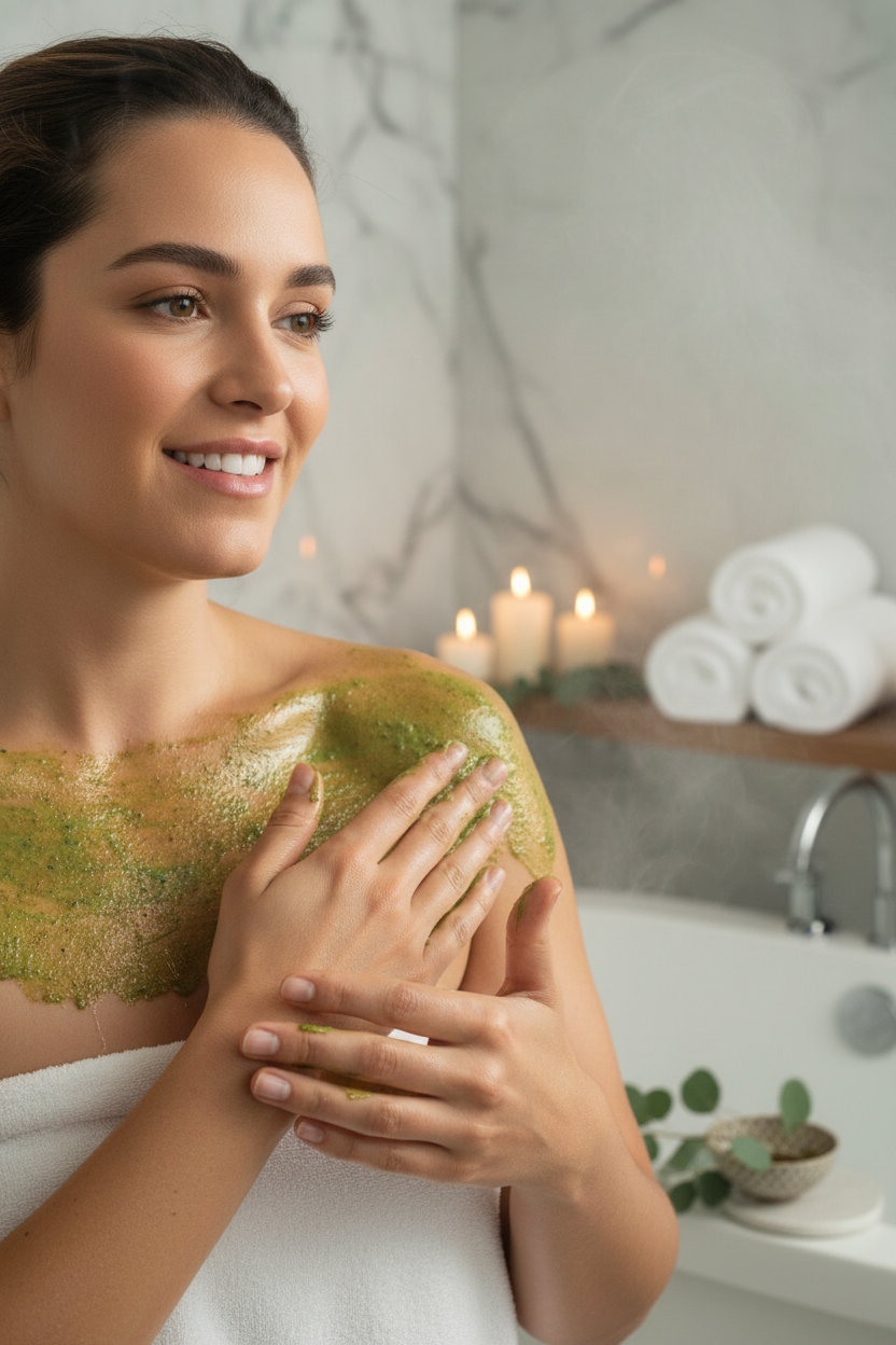 Hit Restart — Gommage vert corps épaules décolleté ambiance spa