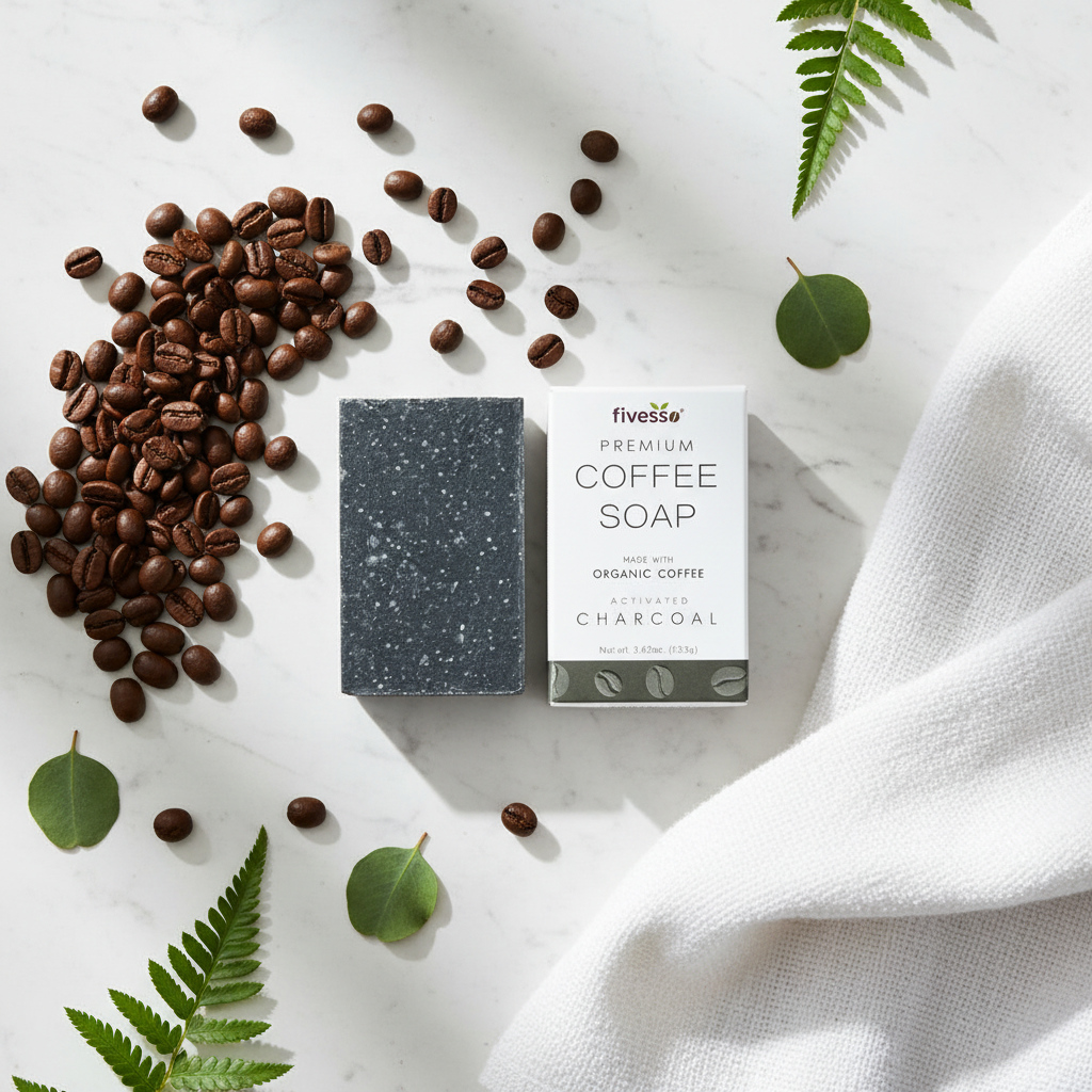 Savon Charbon Actif Café - Flat Lay Minimaliste