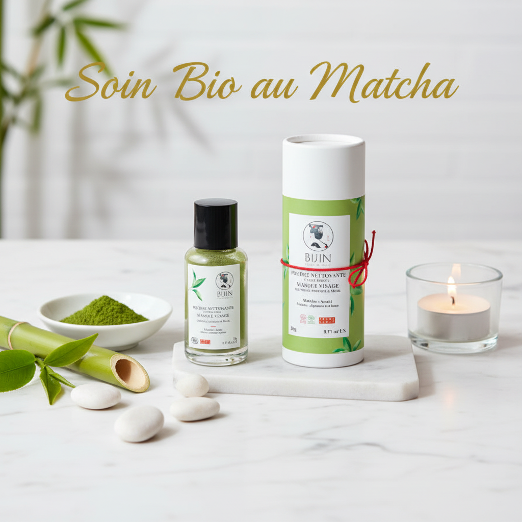 Soin bio au matcha - masque et nettoyant visage 2 en 1 - ambiance zen
