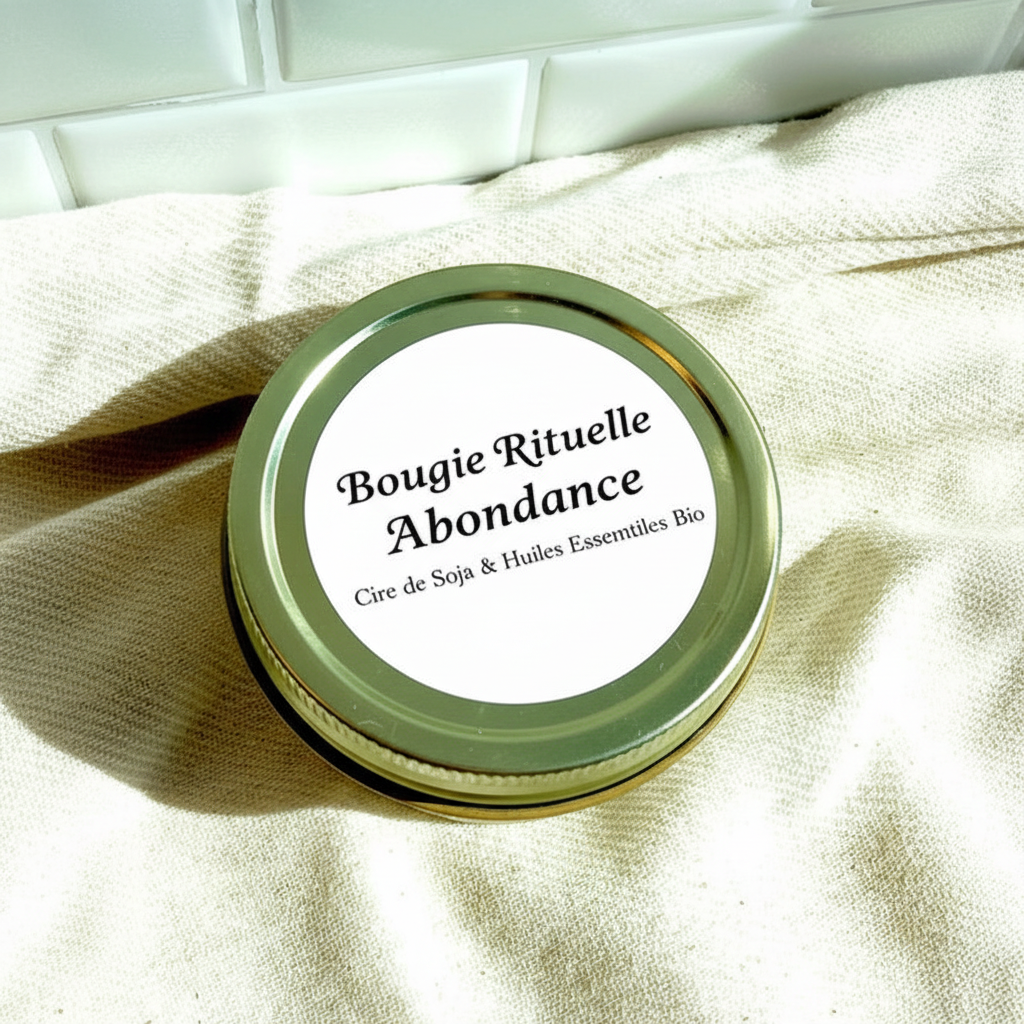 Bougie Rituelle Abondance - étiquette française dessus