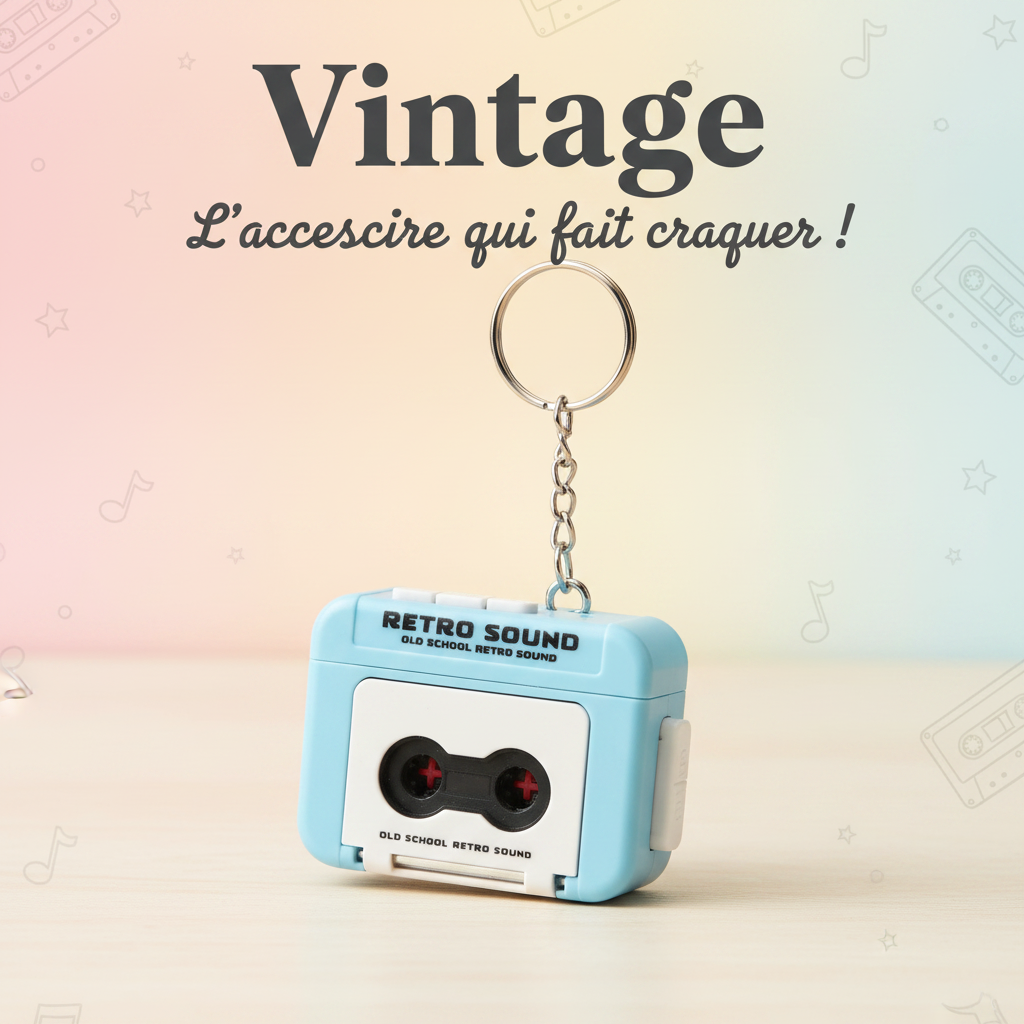 Porte-clés magnétophone rétro bleu - Vintage - L'accessoire qui fait craquer !
