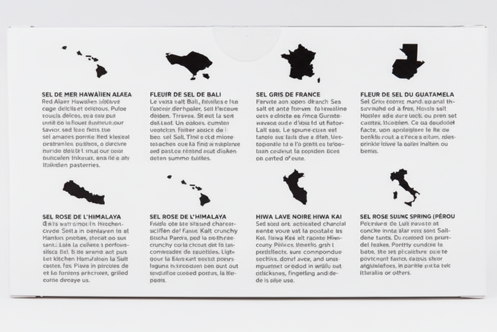 Carte descriptive des 8 sels rares du monde en français