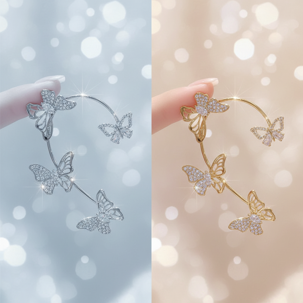 Ear cuffs papillon cristal argent et doré