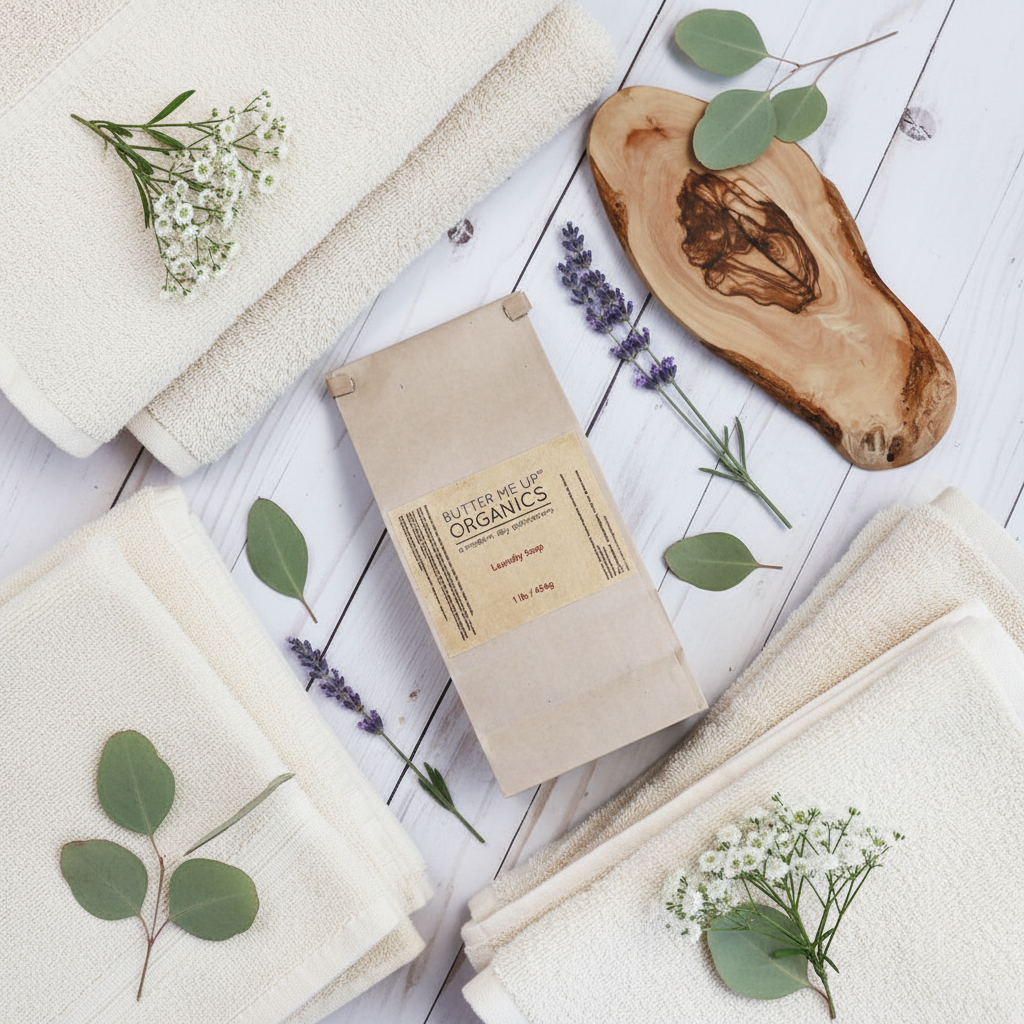 Flat lay savon lessive naturel zéro déchet