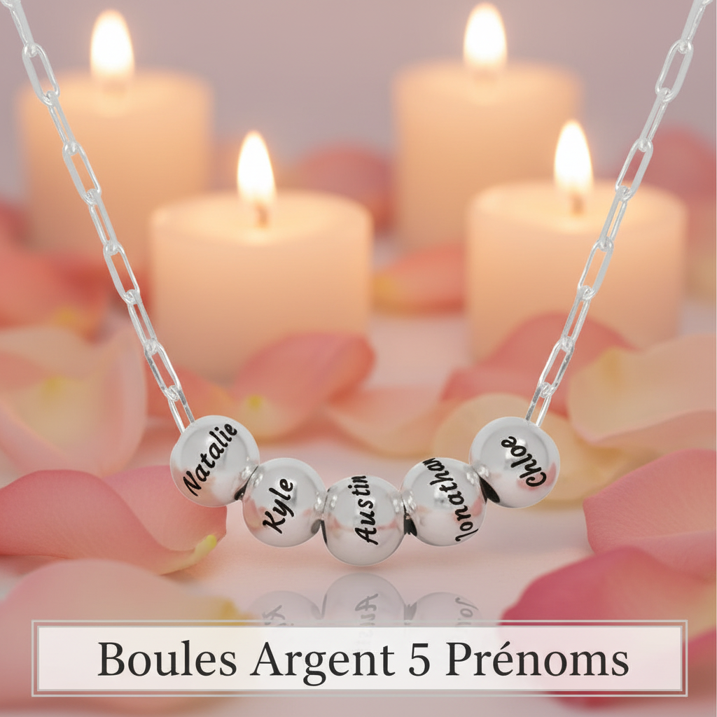 Boules Argent 5 Prénoms - Romantique