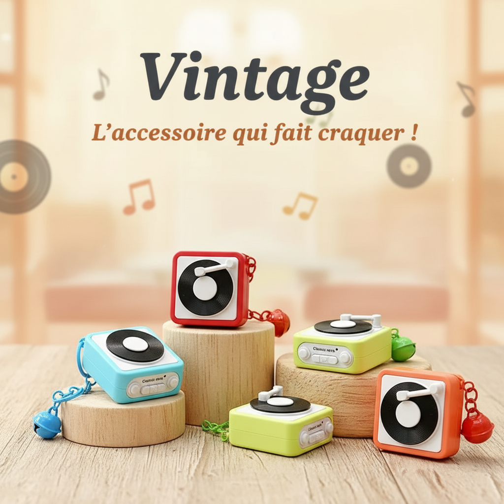 Collection porte-clés tourne-disque rétro multicolore - Vintage - L'accessoire qui fait craquer !