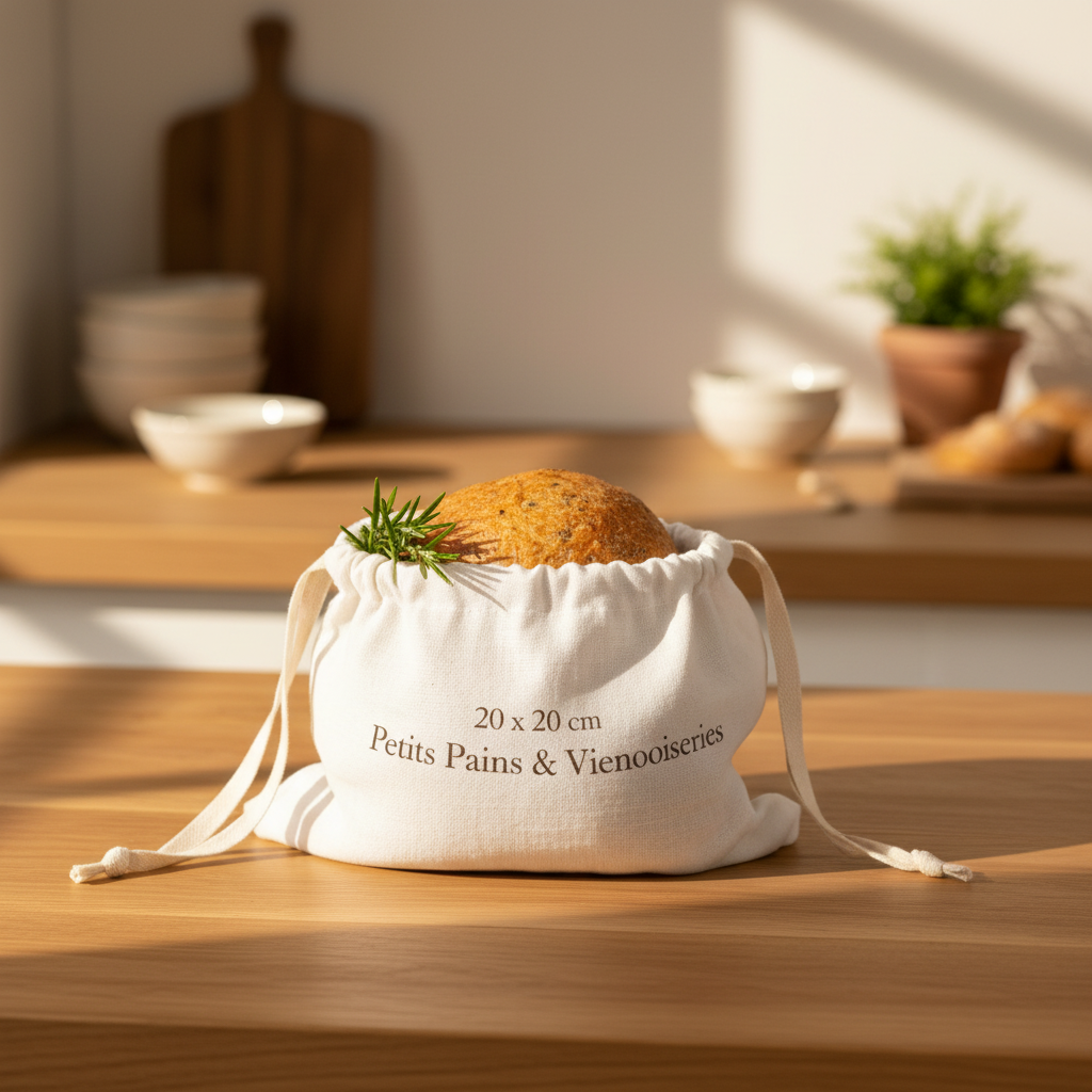 Sac à pain en lin blanc cassé 20x20 cm pour petits pains et viennoiseries