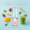 Mixeur portable USB rose 400ml avec fruits frais - smoothies en 30 secondes - 6 lames inox rechargeable