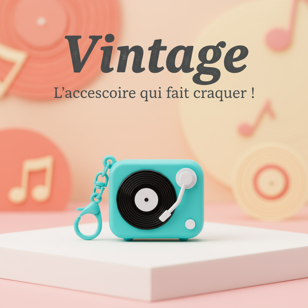 Porte-clés tourne-disque rétro cyan - Vintage - L'accessoire qui fait craquer !
