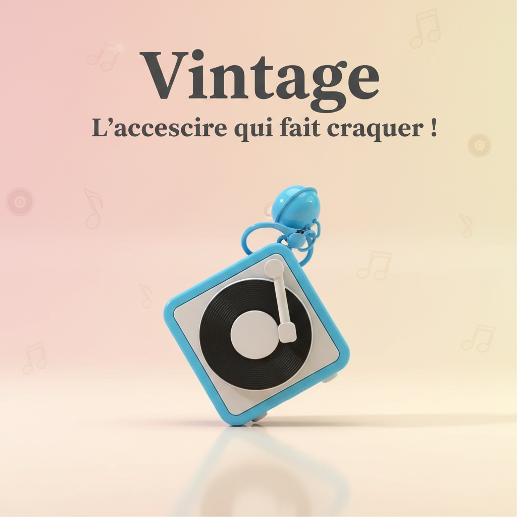 Porte-clés tourne-disque rétro bleu - Vintage - L'accessoire qui fait craquer !