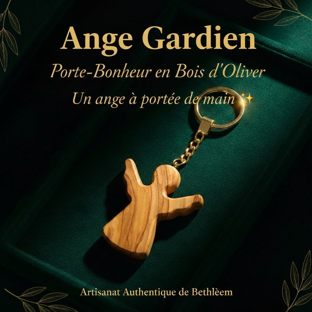 Ange gardien en bois d'olivier - Un ange à portée de main - Artisanat authentique de Bethléem