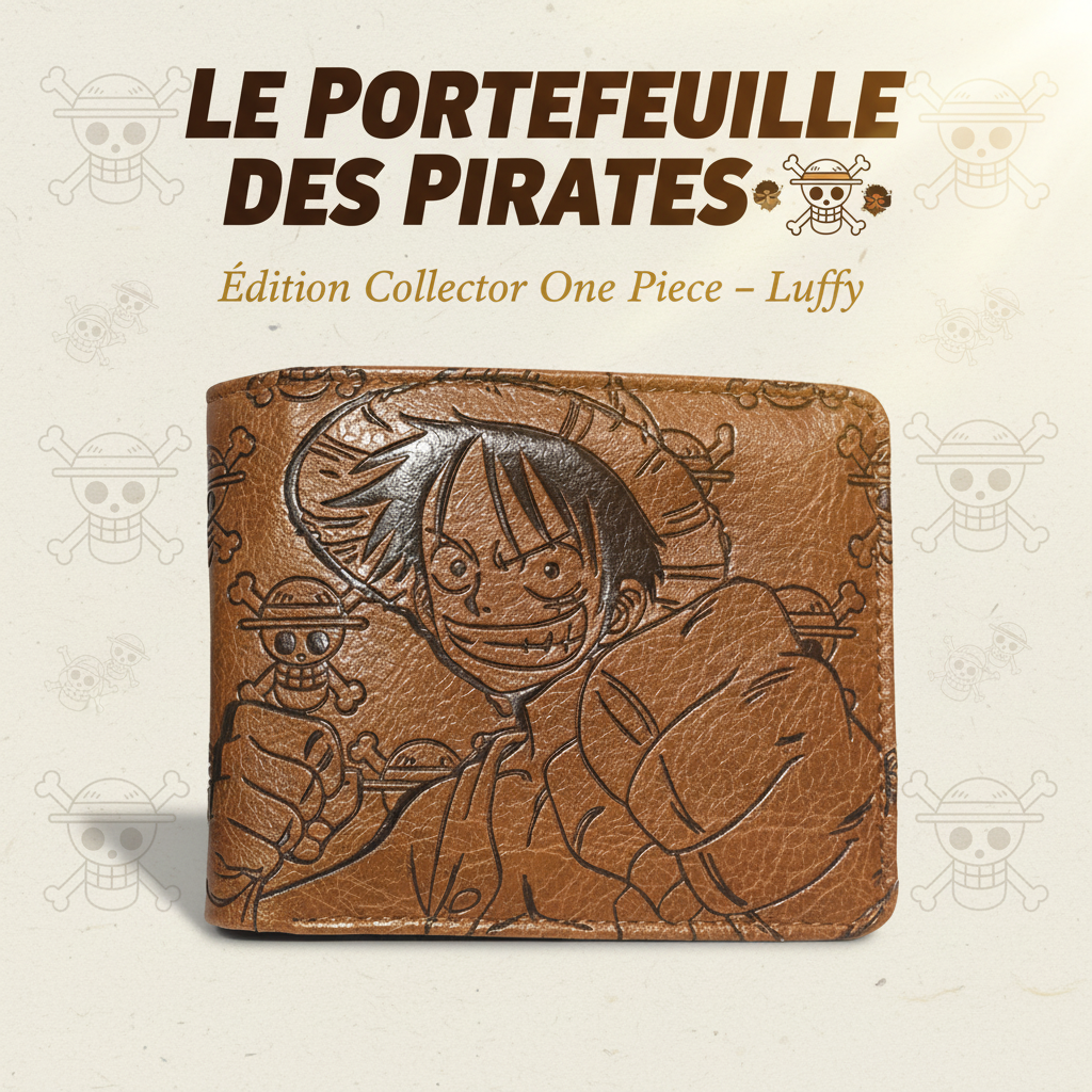 Portefeuille collector One Piece Luffy Punch sur fond clair avec motifs pirates